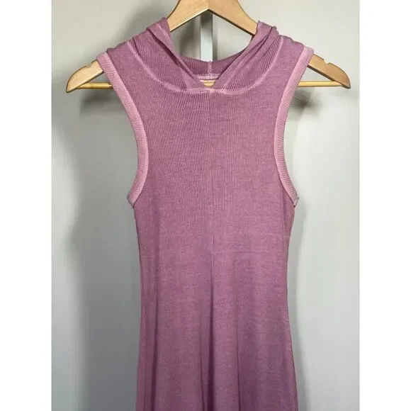 HARD TAIL Women's Pre-Shrunk Cotton Hooded Sleeveless Midi Dress Pink One Size - Picture 4 of 7